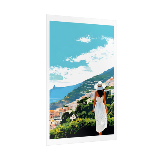 Amalfi Vista Italian Riviera poster – side angle example watercolor wall art print
