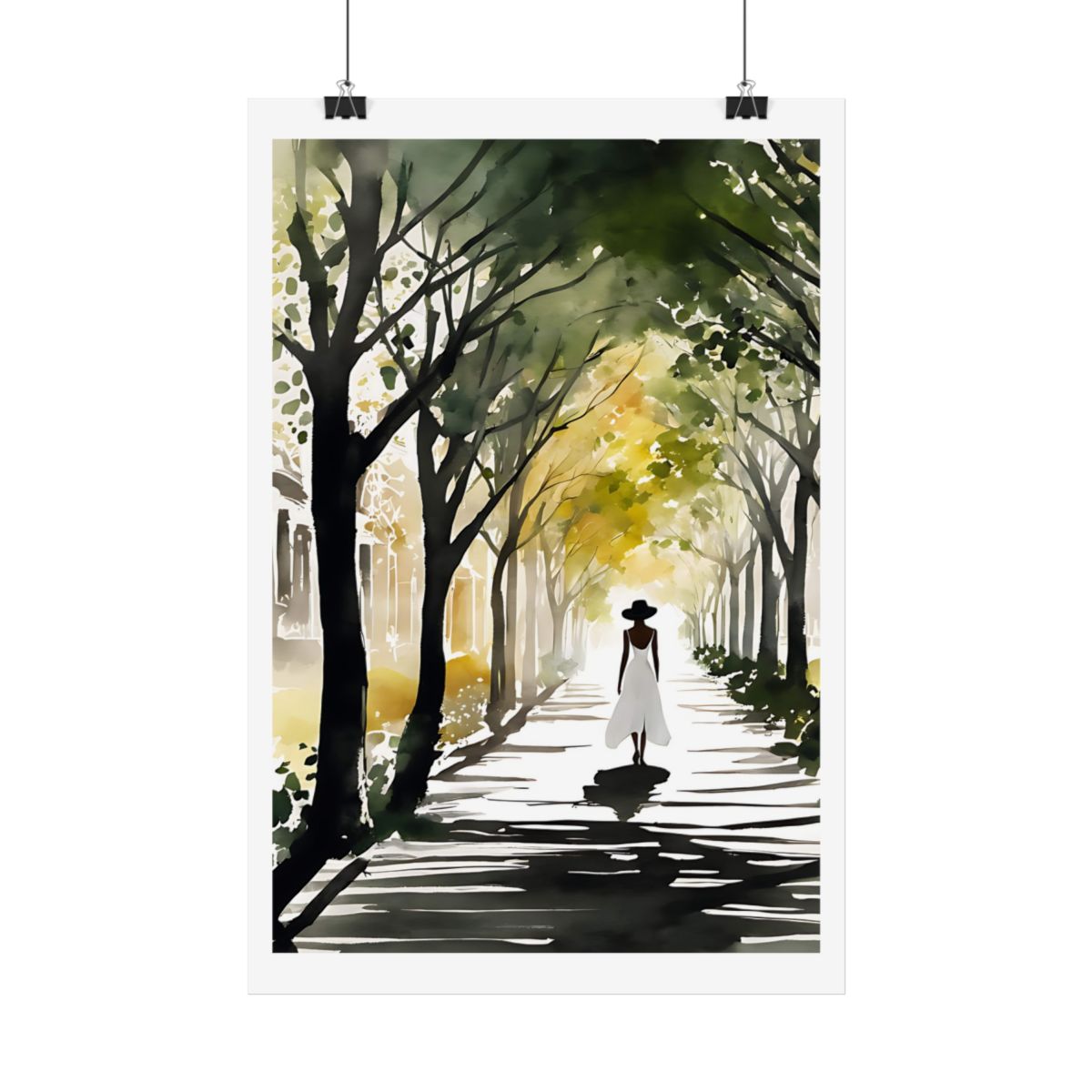 Autumn Avenue Fall Promenade poster – hanging example watercolor wall art print