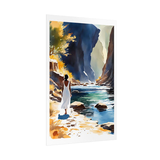 Autumn Canyon Golden River poster – side angle example watercolor wall art print
