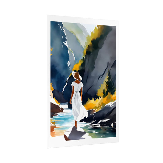 Autumn Canyon Mountain Gorge poster – side angle example watercolor wall art print