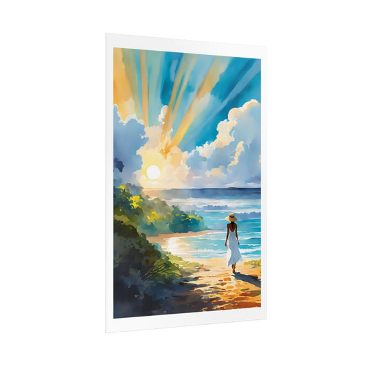 Chasing the Light beach sunrise poster – side angle example watercolor wall art print