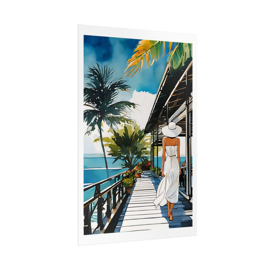 Coastal Boardwalk beach restaurant poster – side angle example watercolor wall art print