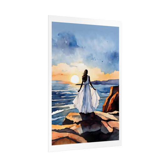 Edge of Stillness Ocean Cliff poster β side angle example watercolor wall art print