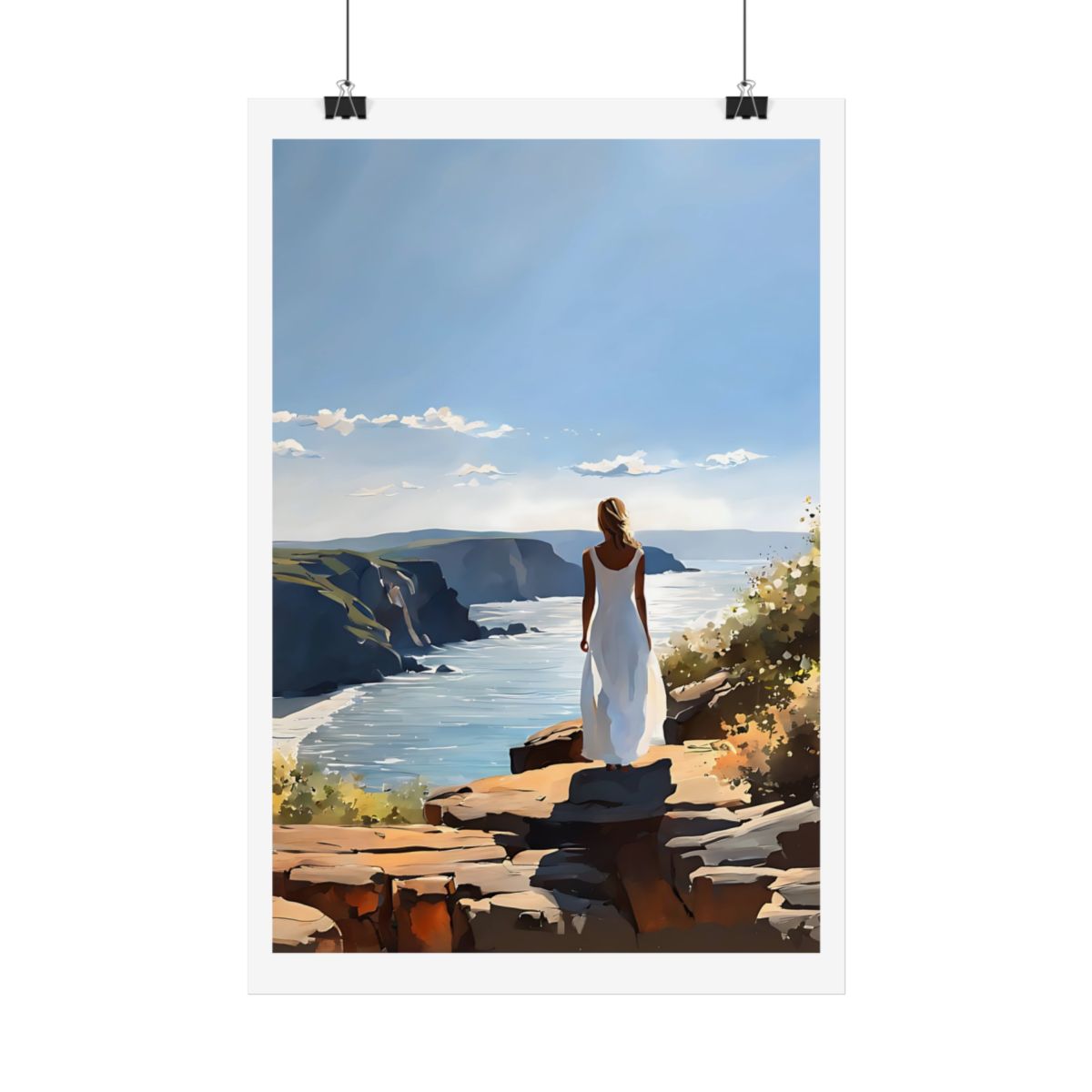 Edge of the World sea cliff poster – hanging example watercolor wall art print