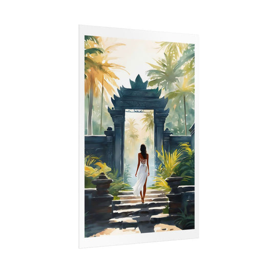 Gateway to the Sacred Balinese temple poster – side angle example watercolor wall art print