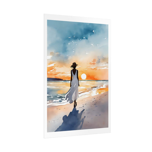 Golden Hour beach sunset poster – side angle example watercolor wall art print