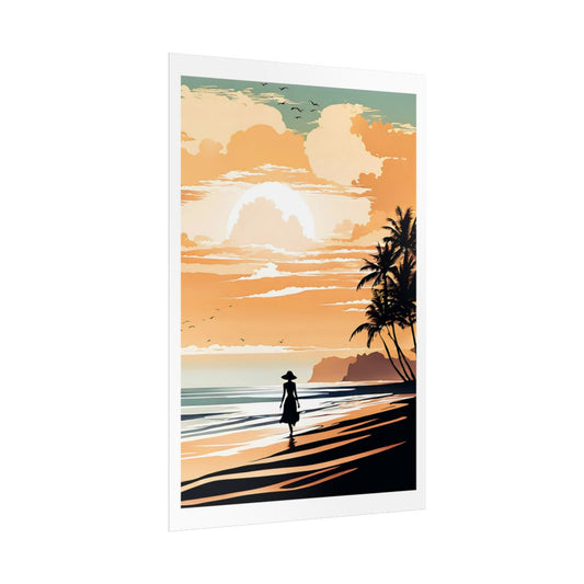 Golden Stroll by the Sea sunset shore poster – side angle example watercolor wall art print