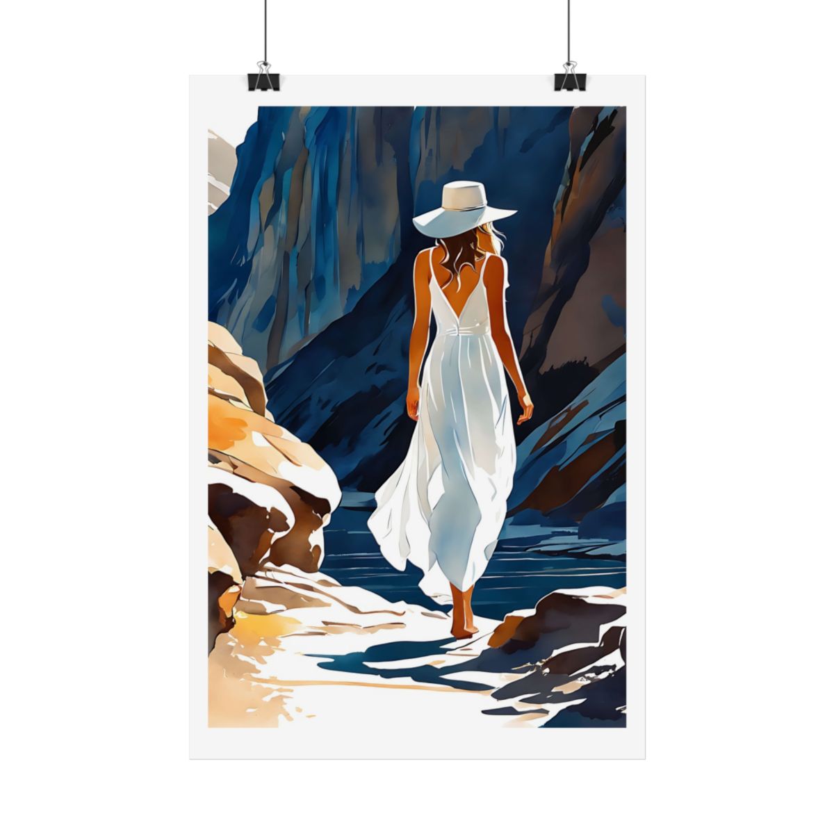 Mountain Pass rocky canyon poster – hanging example watercolor wall art print