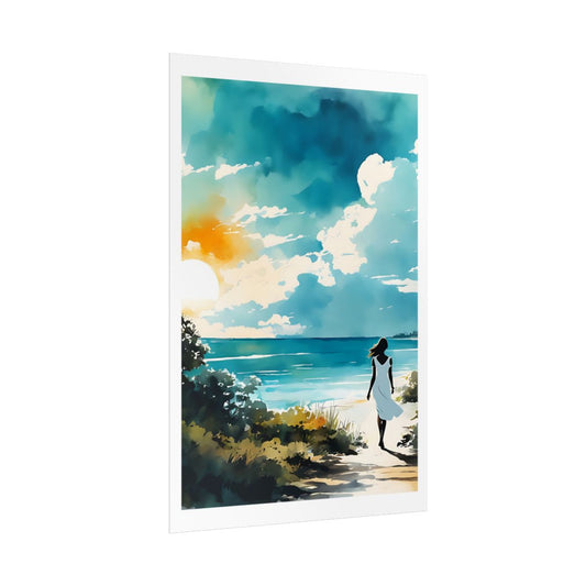 Paradise Found tropical beach path poster – side angle example watercolor wall art print