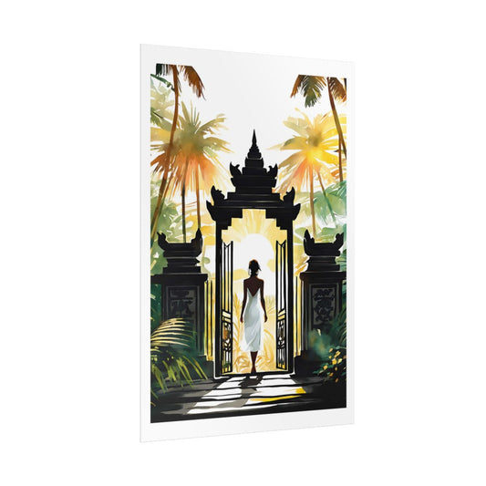 Radiance of the Temple Balinese gate poster – side angle example watercolor wall art print