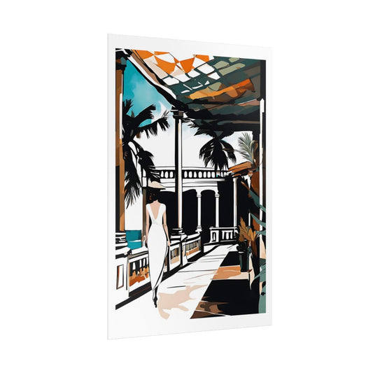 Riviera Terrace art deco resort poster – side angle example watercolor wall art print