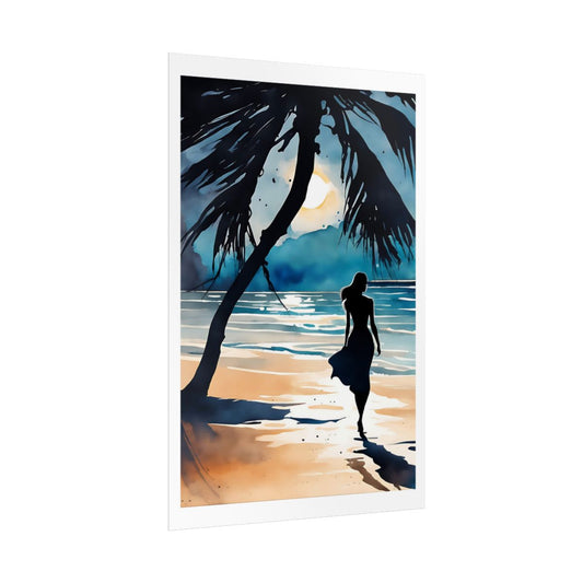 Silent Longing beach sunset poster – side angle example watercolor wall art print