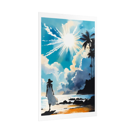 Sunburst Bay tropical beach poster – side angle example watercolor wall art print