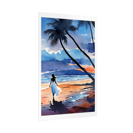 Sunset Wanderer Beach Sunset poster – side angle example watercolor wall art print