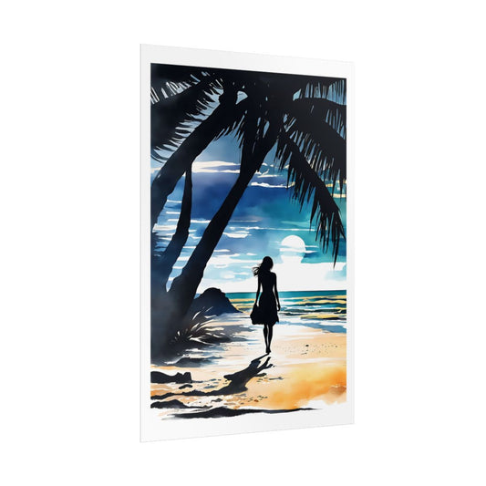 Twilight Escape shore sunset poster – side angle example watercolor wall art print