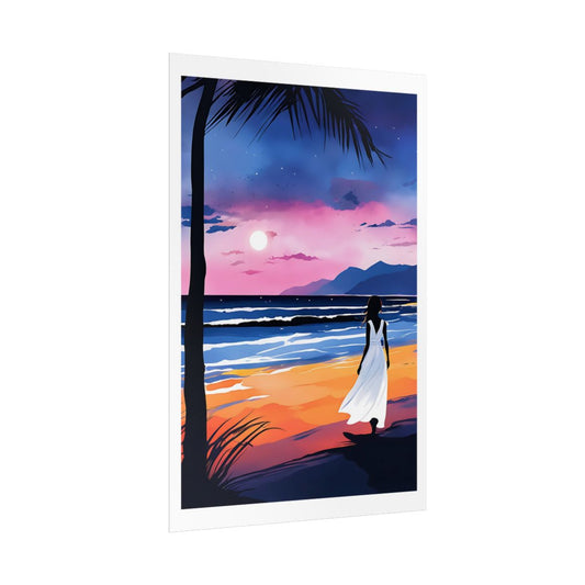 Twilight on the Shore paradise evening poster – side angle example watercolor wall art print