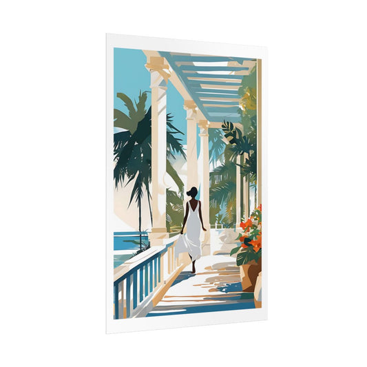 Veranda by the Sea colonial terrace poster – side angle example watercolor wall art print