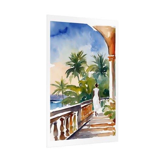 Villa Gardens seaside estate poster – side angle example watercolor wall art print
