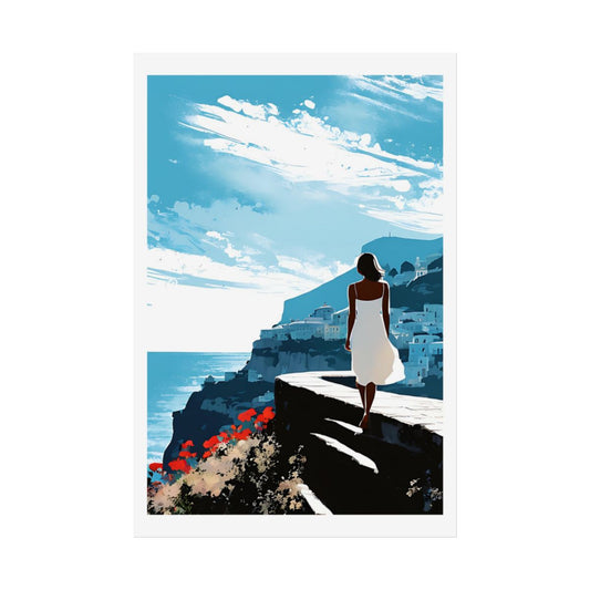 Aegean Cliffs Mediterranean Village poster – front view watercolor wall art print