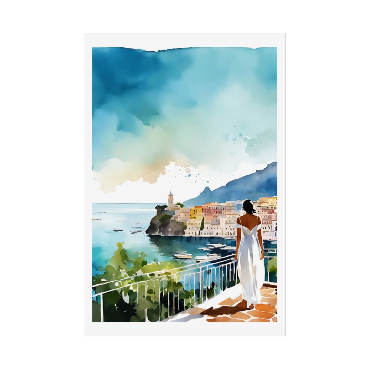 Amalfi Dreams Mediterranean Coast poster – front view watercolor wall art print