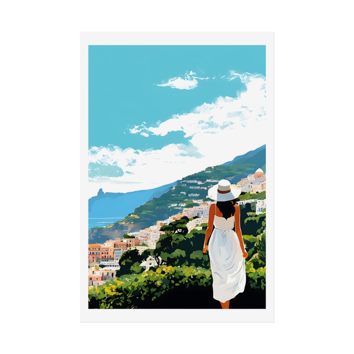 Amalfi Vista Italian Riviera poster – front view watercolor wall art print