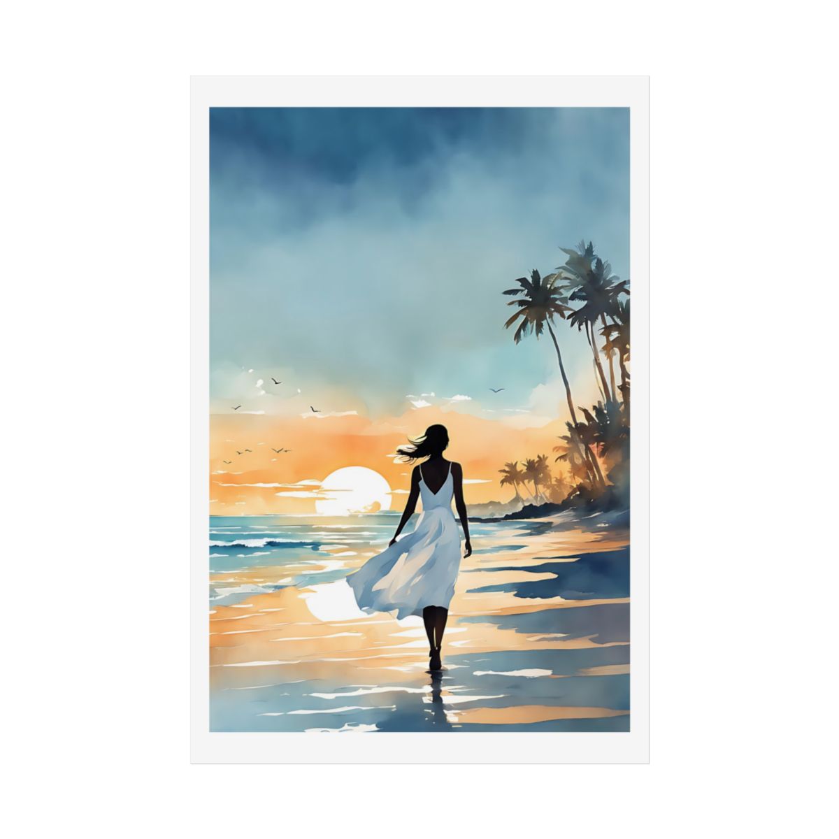 Amber Shores Tropical Sunset poster – front view watercolor wall art print