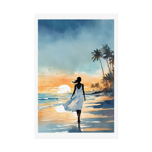 Amber Shores Tropical Sunset poster – front view watercolor wall art print