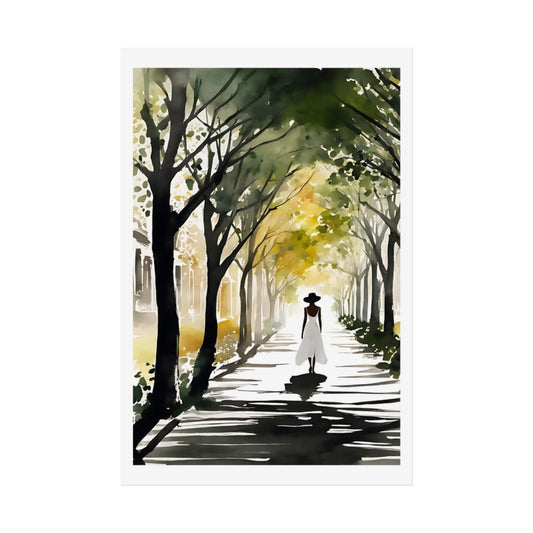 Autumn Avenue Fall Promenade poster – front view watercolor wall art print