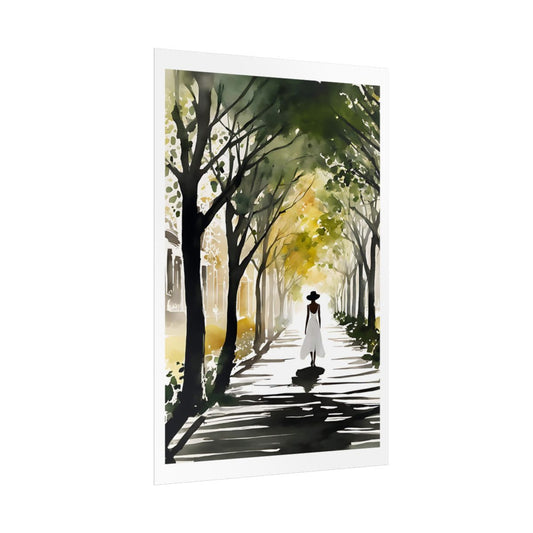 Autumn Avenue Fall Promenade poster – side angle example watercolor wall art print