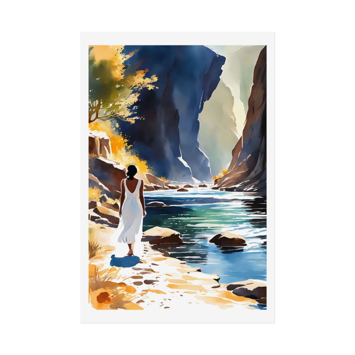 Autumn Canyon Golden River poster – front view watercolor wall art print