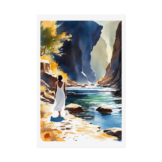 Autumn Canyon Golden River poster – front view watercolor wall art print