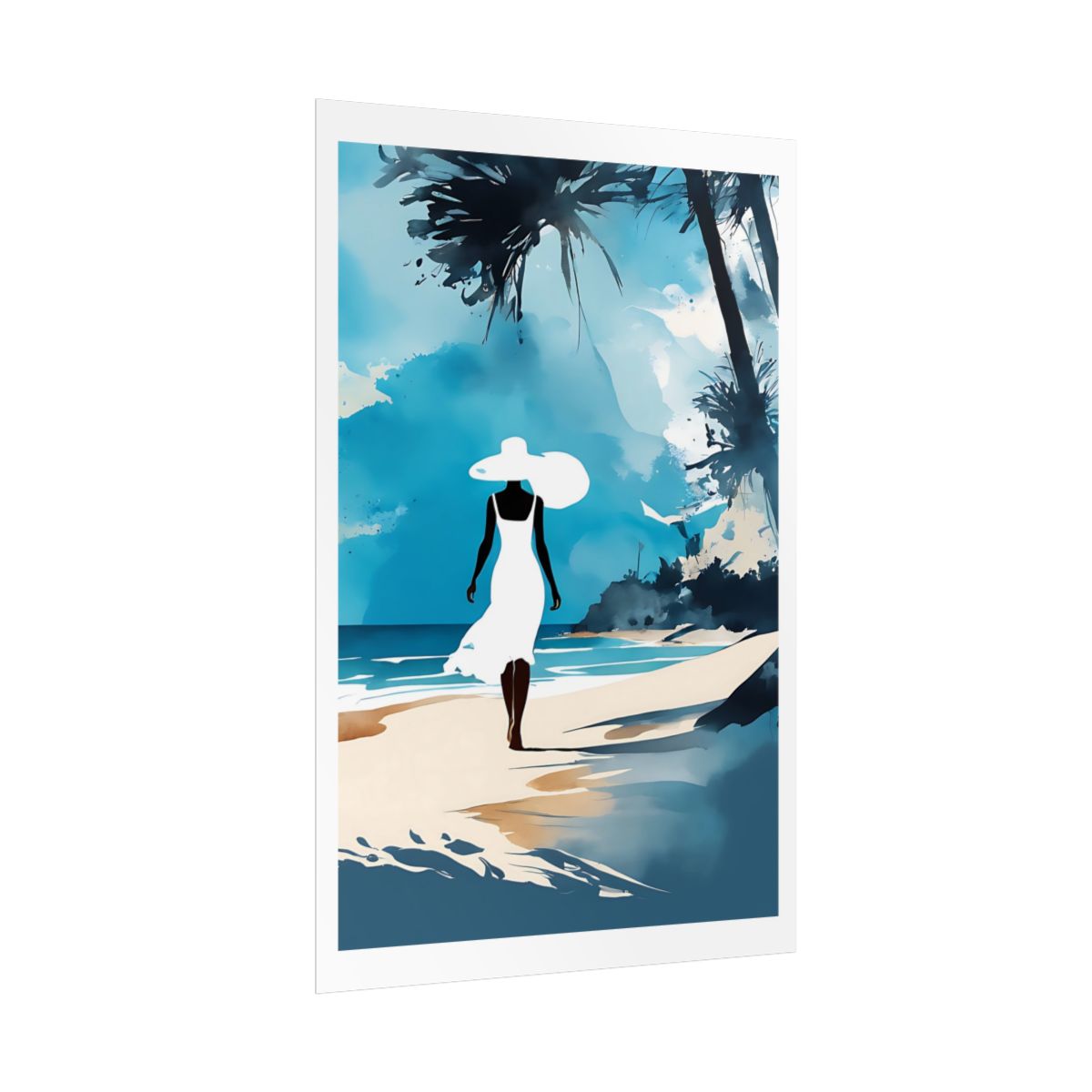 Azure Escape beach sea poster – side angle example watercolor wall art print