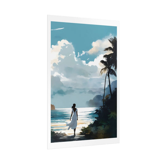 Bay of Dreams tropical lagoon poster – side angle example watercolor wall art print