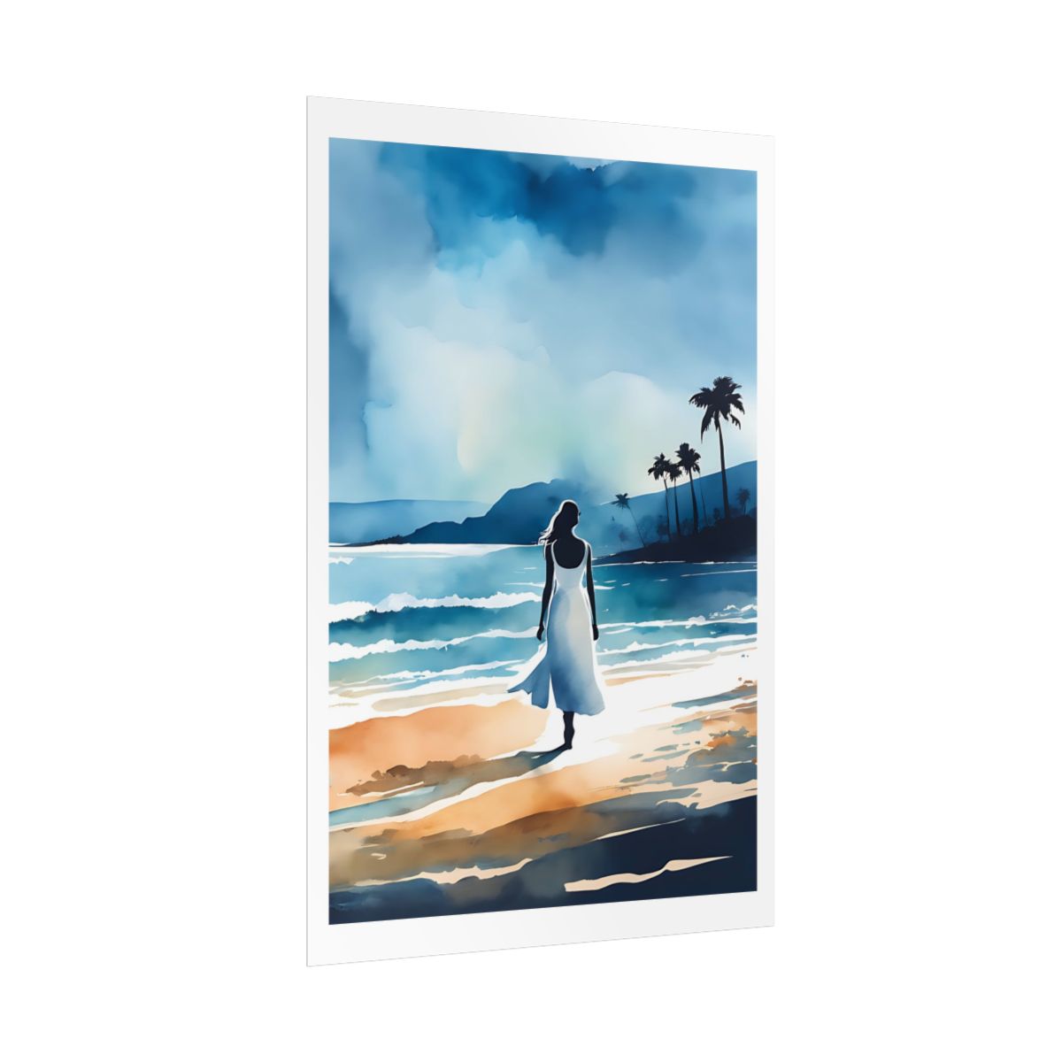 Before the Storm coastal solitude poster – side angle example watercolor wall art print