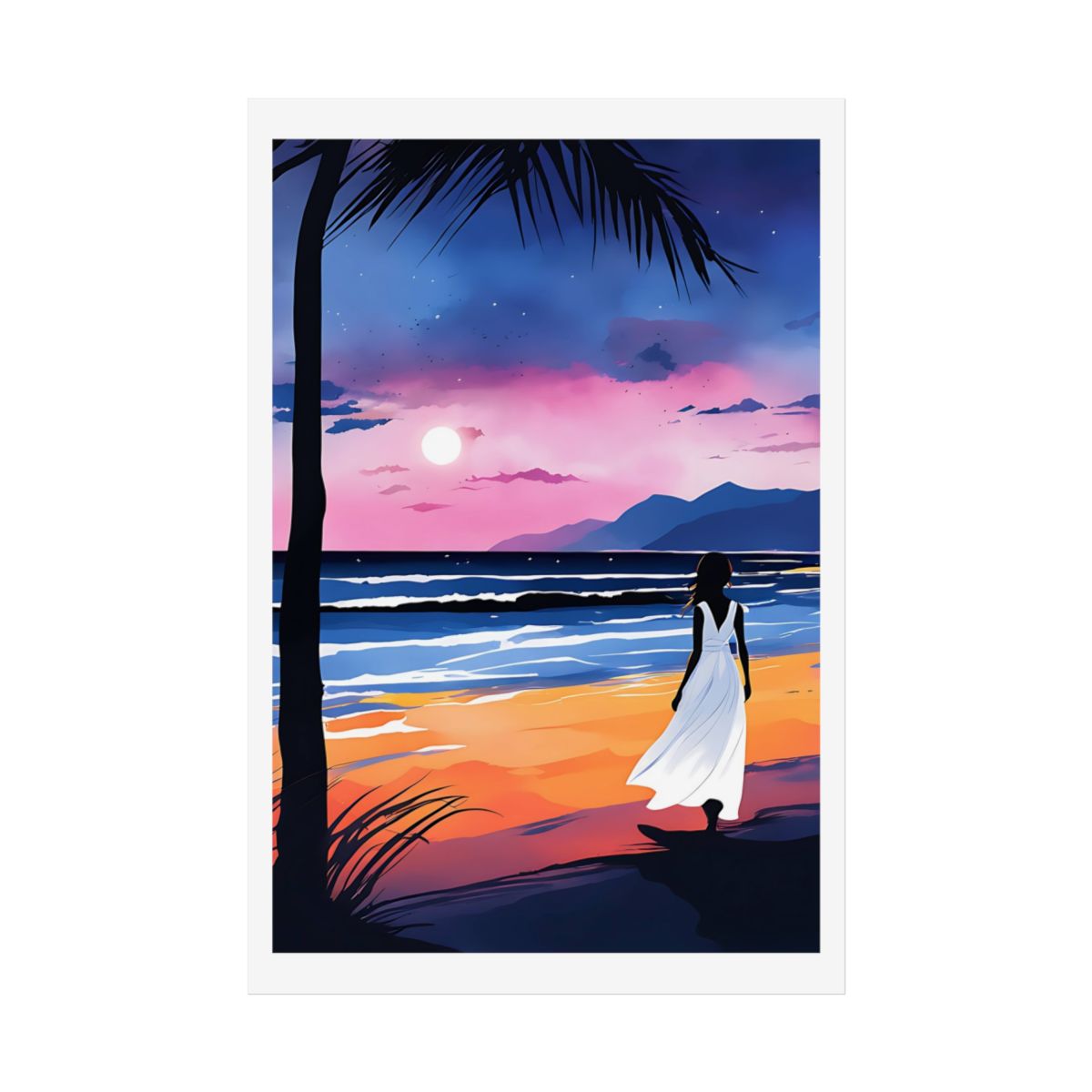 Blush Horizon beach sunset poster – front view watercolor wall art print