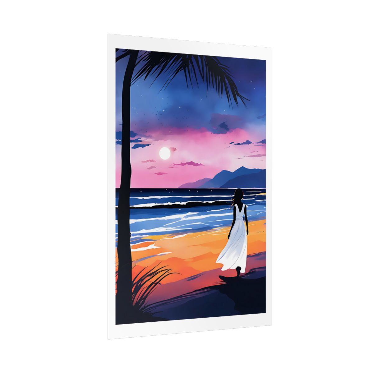 Blush Horizon beach sunset poster – side angle example watercolor wall art print