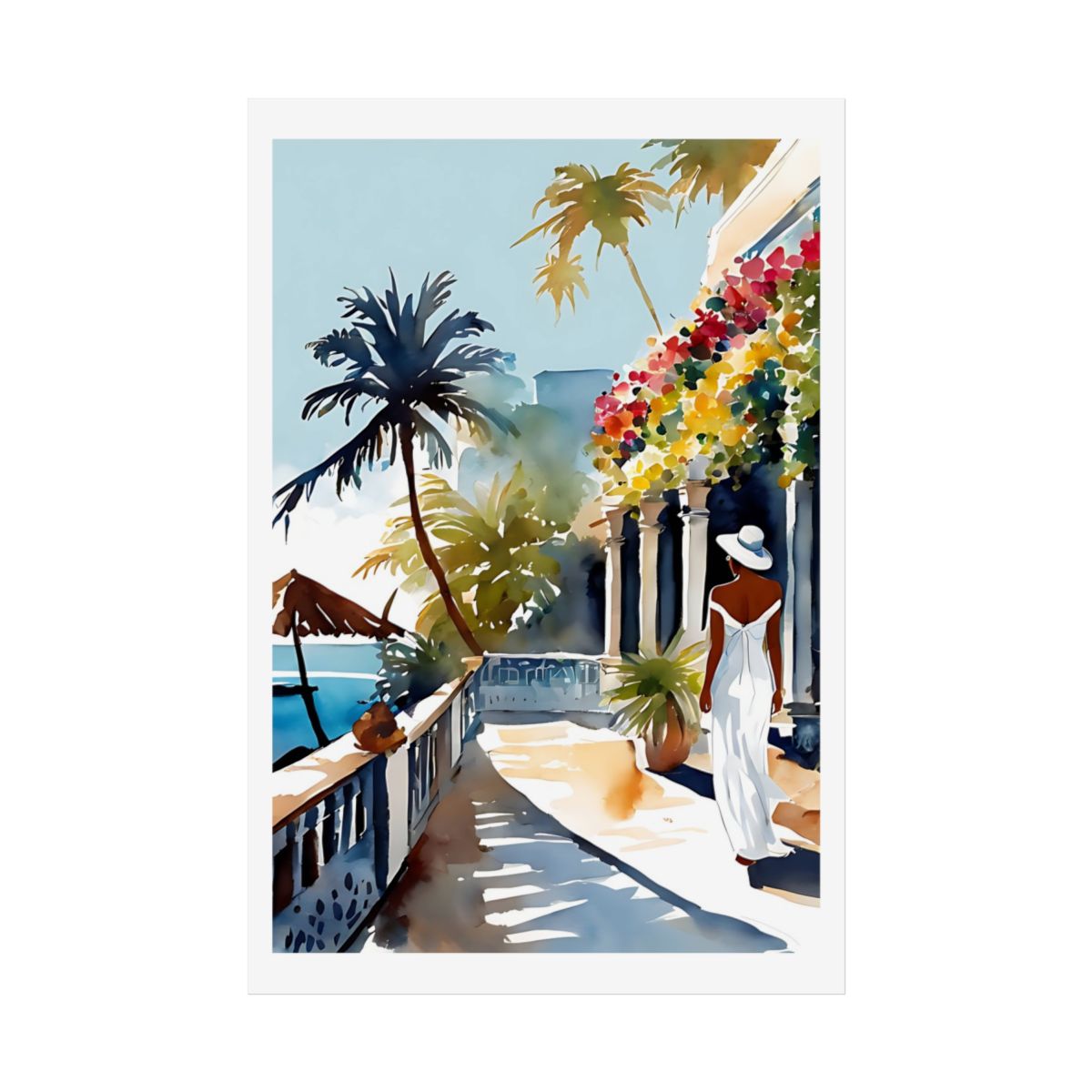 Bougainvillea Terrace Caribbean resort poster – front view watercolor wall art print