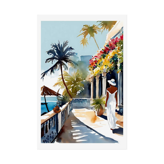 Bougainvillea Terrace Caribbean resort poster – front view watercolor wall art print