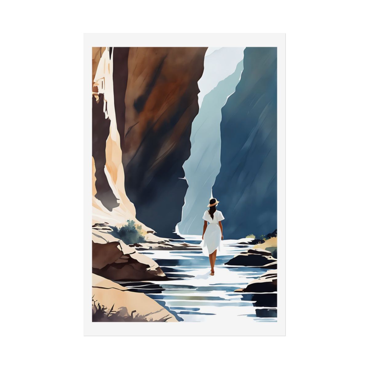 Canyon Crossing desert stream poster – front view watercolor wall art print