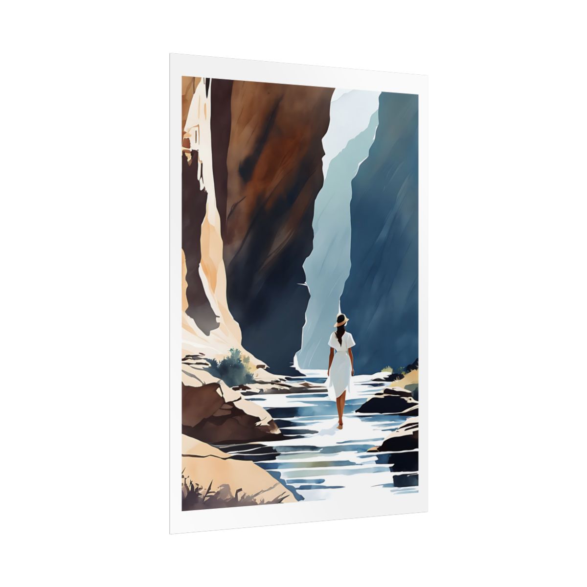 Canyon Crossing desert stream poster – side angle example watercolor wall art print