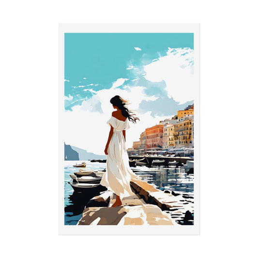Capri Harbour Dreams Italian harbour poster – front view watercolor wall art print