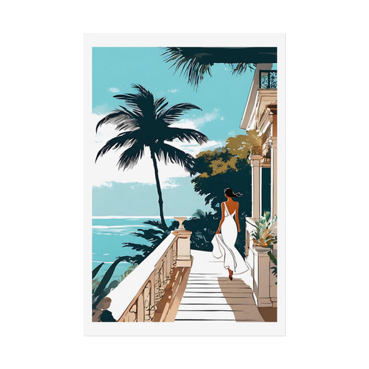Caribbean Balcony tropical estate poster – front view watercolor wall art print