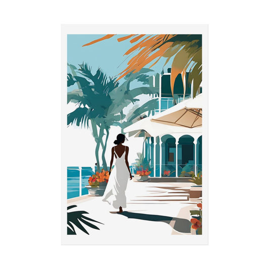 Caribbean Morning tropical paradise poster – front view watercolor wall art print