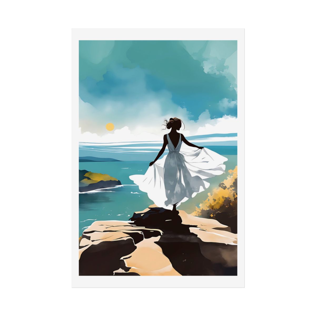 Catching the Wind coastal cliff poster – front view watercolor wall art print