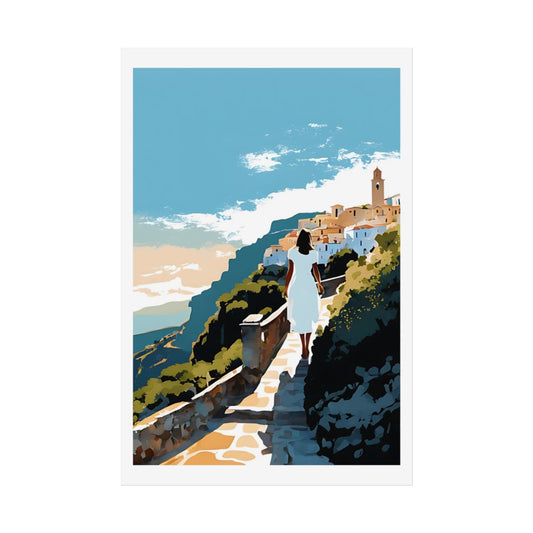 Cliffside Journey Italian Riviera poster – front view watercolor wall art print