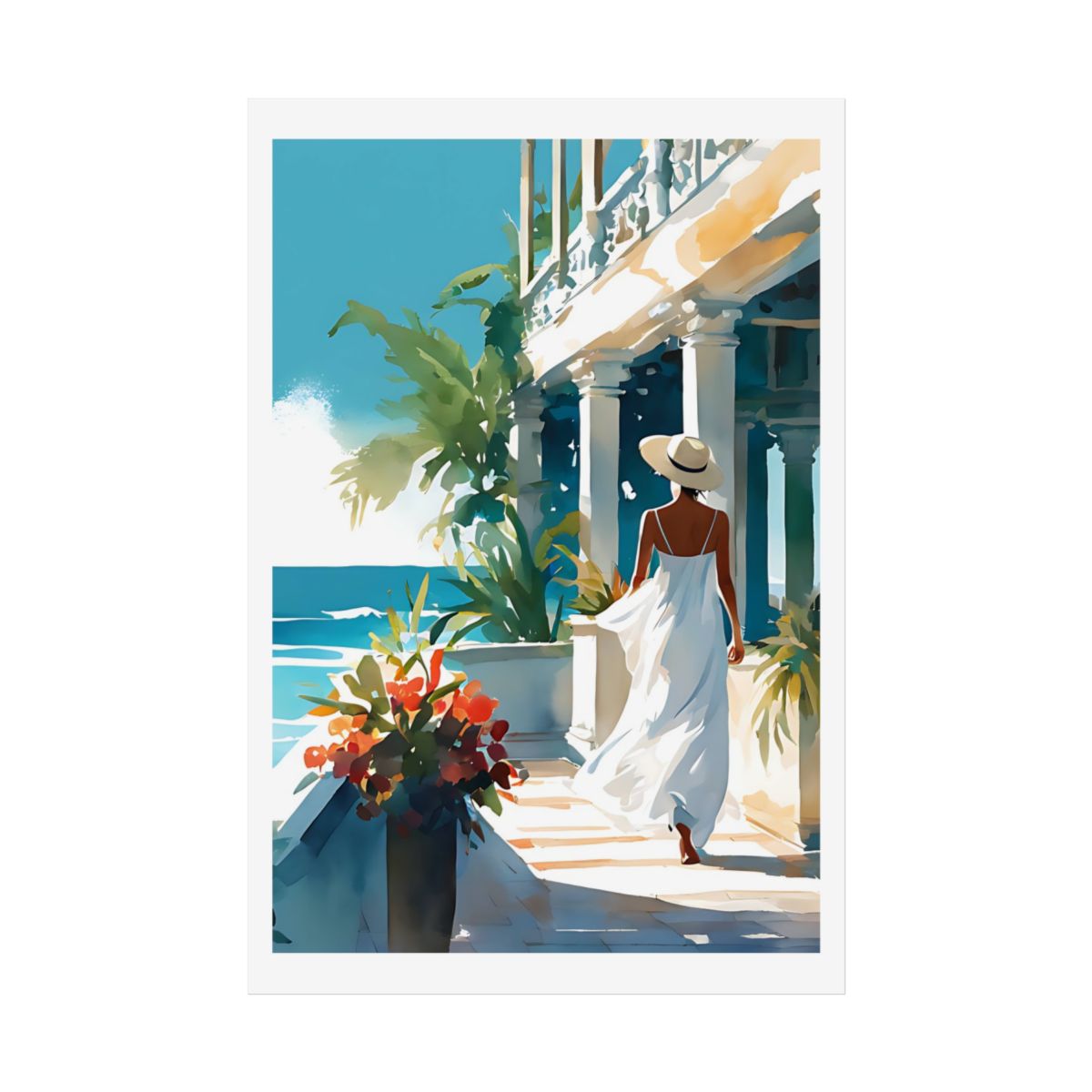 Coastal Colonnade ocean view poster – front view watercolor wall art print