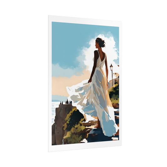 Coastal Elegance Mediterranean sunset poster – side angle example watercolor wall art print