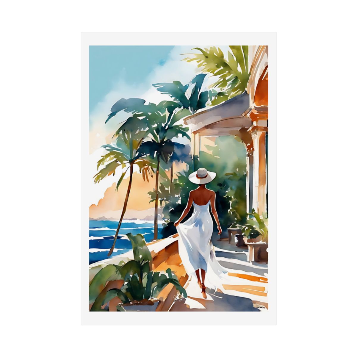 Coastal Estate tropical pavilion poster – front view watercolor wall art print