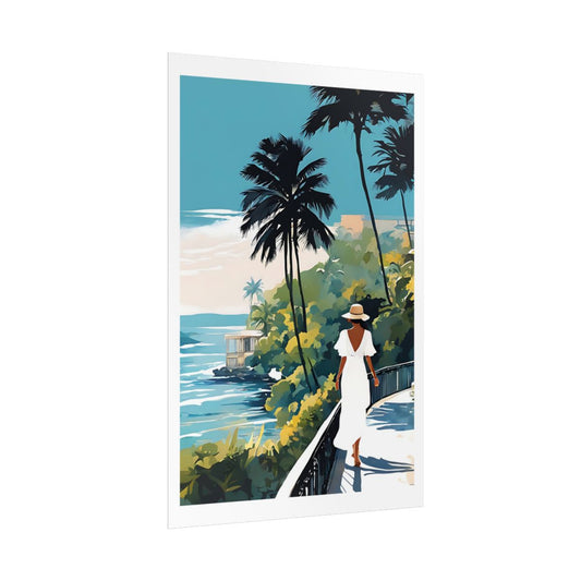 Coastal Promenade tropical resort poster – side angle example watercolor wall art print