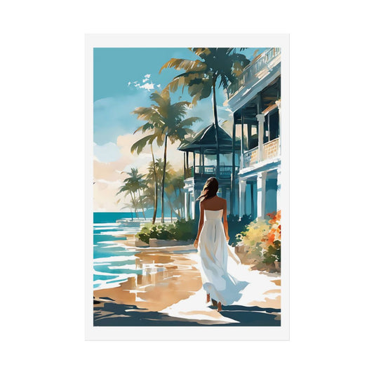 Colonial Shores Caribbean beach poster – front view watercolor wall art print